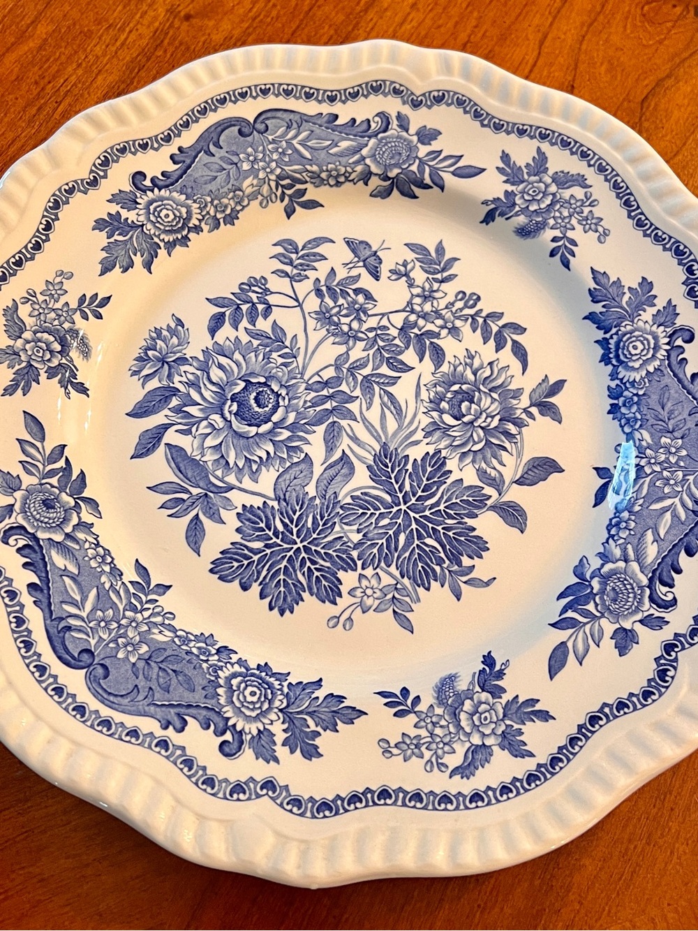 Spode Blue Floral Transferware Scalloped Dinner Plate